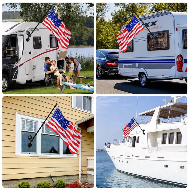 Suction Cup Flag Holder with Flag Pole for RV, 45