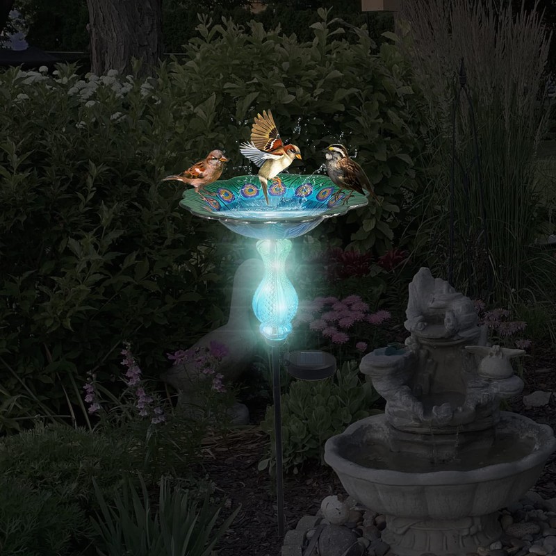 John's Studio Peacock Bird Bath for Outdoor - Glass Bowl