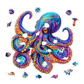Jigfoxy Wooden Puzzle Adults, Octopus Wooden Puzzle Adult, Wooden Puzzle, Unique Educational Toy in Animal Shape for Family Friends, L-34 x 33.7 cm, 265 Pieces