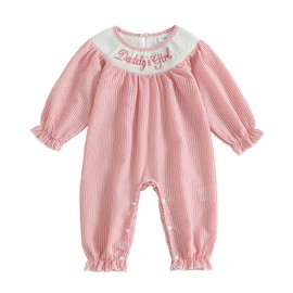 Geagodelia Newborn Baby Girl Spring Fall Outfit Clothes Embroidered Letter Romper Plaid Long Sleeve Jumpsuit Coming Home Clothing (Daddy's Girl, 3-6 Months)
