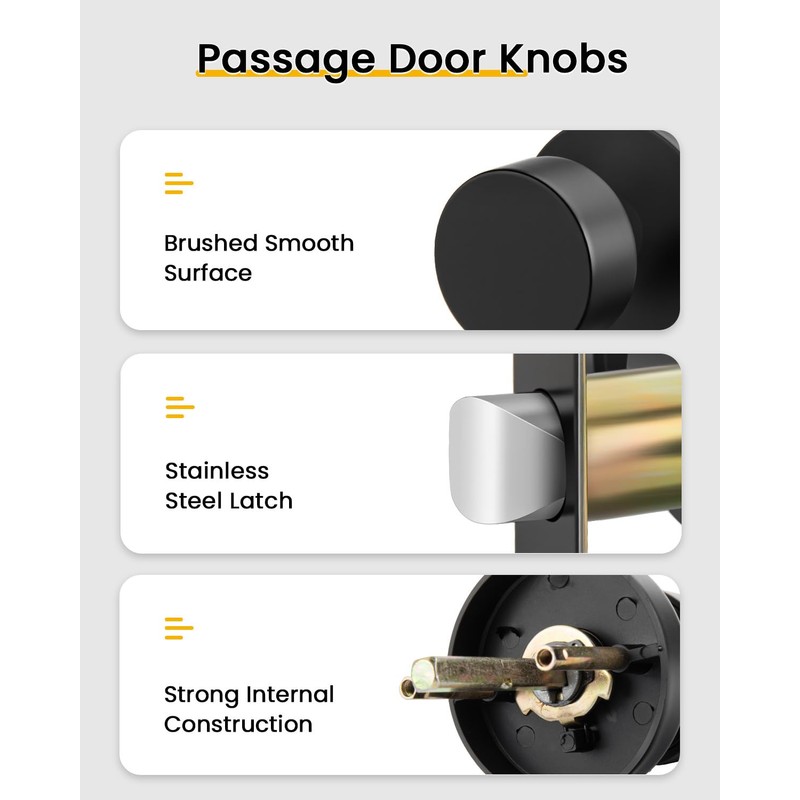 goldenwarm Black Closet Door Knobs, Heavy Duty Zinc-Alloy Passage Matte