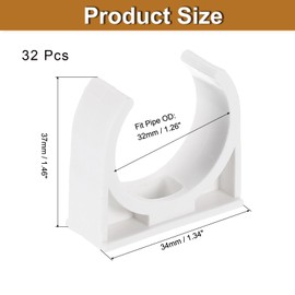 sourcing map 32Pcs PVC Water Pipe Clamps Clips, U-Shaped Tubing Hose Buckles, Irrigation Tube Holder for 32mm OD for TV Trays Tubing Hose Hanger Support Tubing, White