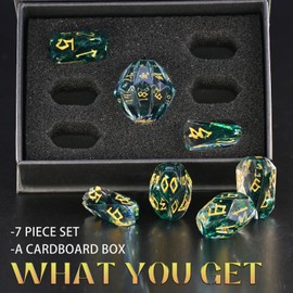 FONVGOGO DND Dice Set Stonehenge Resin Dungeons and Dragons Dice 7 Pieces Polyhedral D&D Dice with Gift Box DND Dice Set (S-Black and Gold)
