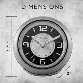 Bulova - 3.75" W x 3.75" H B5027 Lite Night Alarm Clock | Brushed Silver-Tone Case | Illuminated Dial | Luminous Hands | Quiet Sweep | Snooze Function