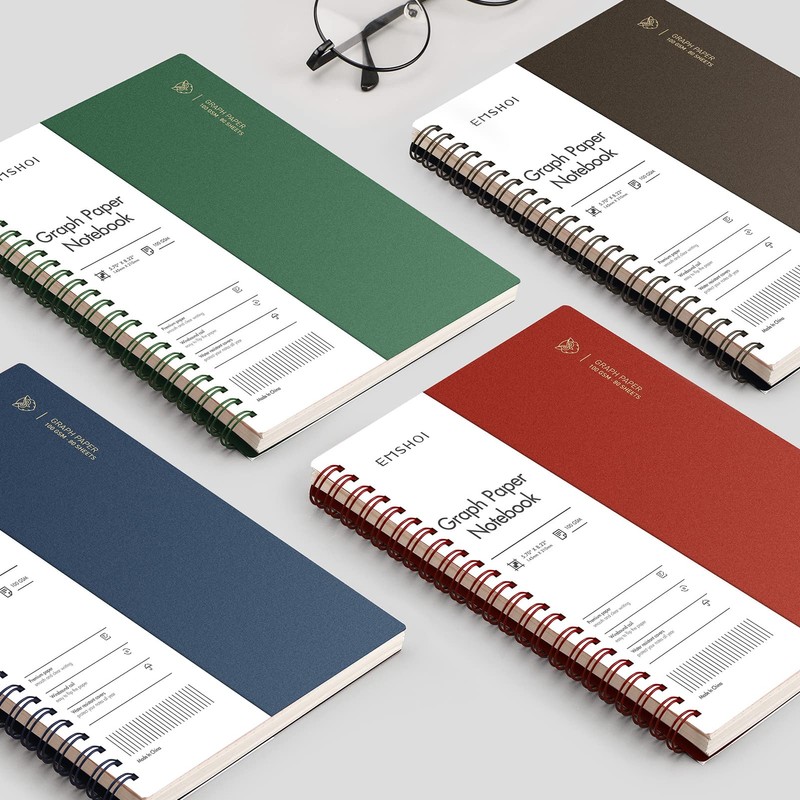 EMSHOI Graph Paper Spiral Notebook 5.7" x 8.22" - 4