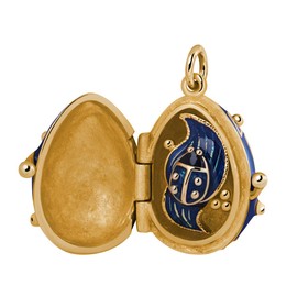 Quiges Woman Faberge Style Russian Egg Pendant Flowers Ladybird Blue Enamel Gold Plated Classic Locket, Tin pewter enamel