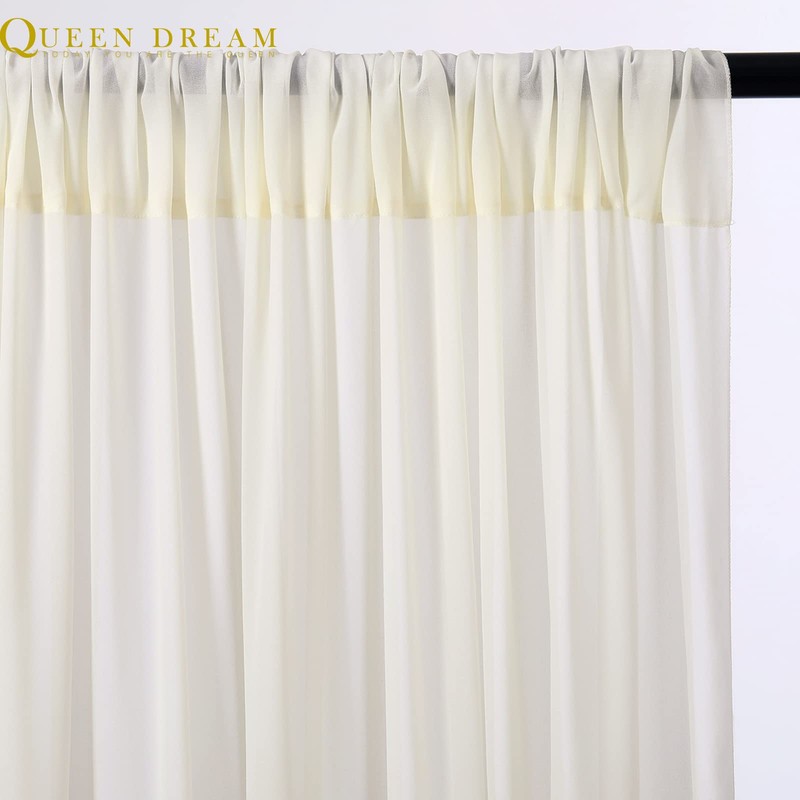 Chiffon Backdrop Curtain Ivory 5ft x 10ft 2 Pieces Cream