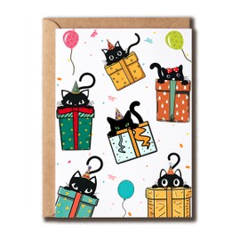 GoGiDesigns Birthday Black Cat Card - Birthday Pet Card - Funny Greeting Cat Lovers Card - Happy Birthday Card For Children