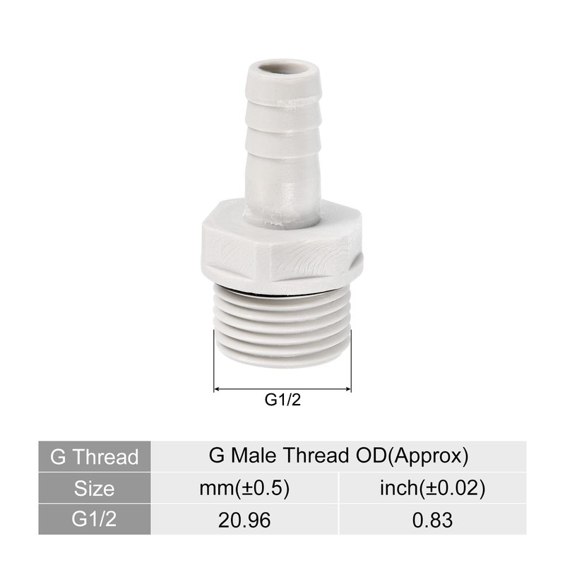 PATIKIL Hose Barb Fitting Straight 11mm Barbed G1/2 Male Thread,