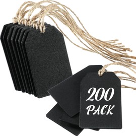 Boao 200 Pieces Mini Chalkboard Tags Bulk 2"x3.1" Wood Chalkboard Signs Wooden Hanging Chalkboard Labels with String Price Tags Message Tags for Holiday Christmas Weddings Gift, Black