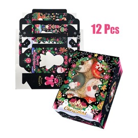 qiqee Christmas Cookie Boxes with Window 12packs 8.3x5.9x3.7 Inch Bakery Box Pastry Box for Christmas