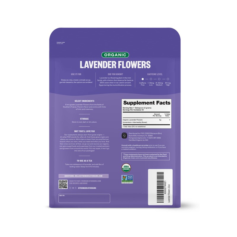 FGO Organic Dried Lavender Flowers, Extra Grade Dried Buds, Imported