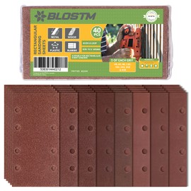 BLOSTM 40PCS Sandpaper for Electric Sander - Hook and Loop Sanding Pads Assorted 40/60/80/120/ 180/240/320/400 Grit Fit Rectangular Electric Sander - 93 x 185mm