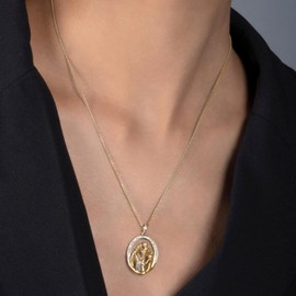 Jewelili Parent and Two Children Family Necklace Pendant with Natural White Round Diamonds 1/10 Cttw in 18K Yellow Gold Over Sterling Silver 18" Cable Chain