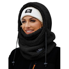 VELAI Balaclava Fleece Ski Mask for Men Women Winter Face Masks Windproof Hooded Scarf Cold Weather Hat Neck Warmer(Black)