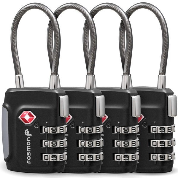 Fosmon TSA Accepted Cable Luggage Locks, (4 Pack) Re-settable Easy