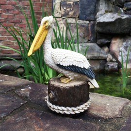 Homestyles 11.5 in. Summer Pelican Sitting on Ocean Pier Pillar with Nautical Rope Home & Garden Beach Figurine Statue