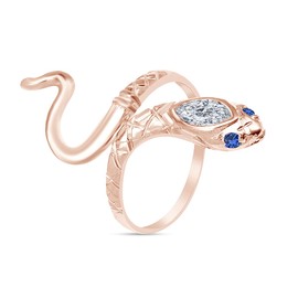 AFFY 14k Rose Gold Over Sterling Silver Simulated Blue Sapphire With Cubic Zircinia Snake Band Ring Jewelry For Ladies, Ring Size 8