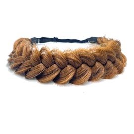 STHEJFB Braid Headband 2 Strands Messy Classic Chunky Plaited Wide Braids Elastic Stretch Quality Synthetic Braided Headband Women Girl Bohemian Hair Braid 65g (Fluffy 27)