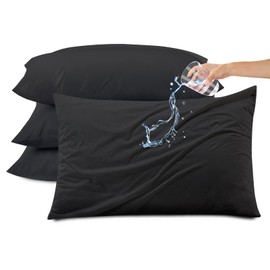 Kingrest Waterproof & Noiseless Pillow Protector (Standard, Pack of 4, Black), Breathable Pillow Covers with Zipper, Machine Washable Pillow Encasment