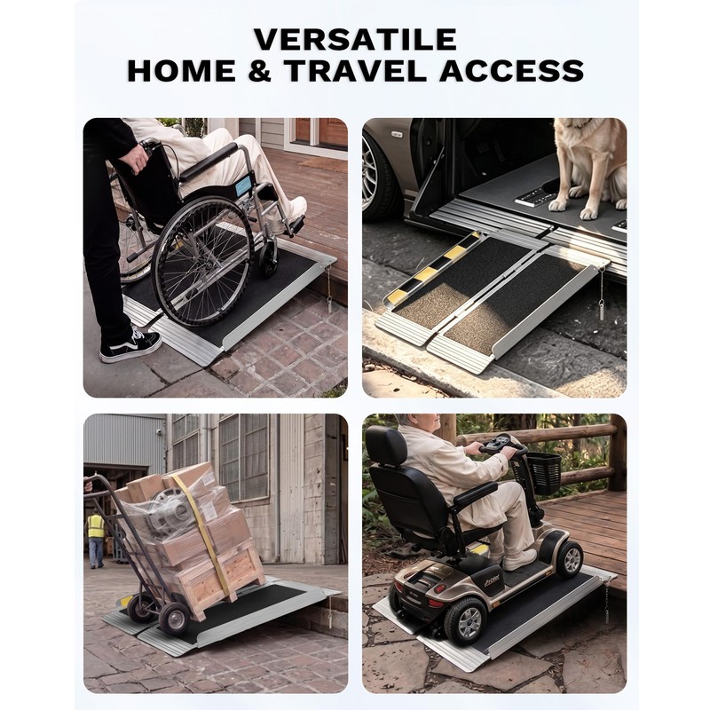 2FT Portable Wheelchair Ramp, Aluminum Folding Handicap Ramp with Handle,