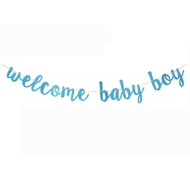 Morndew Blue Glitter Welcome Baby Boy Banner for Boy£§s First Birthday Party Gender Reveal Party Baby Shower Bunting Decoration