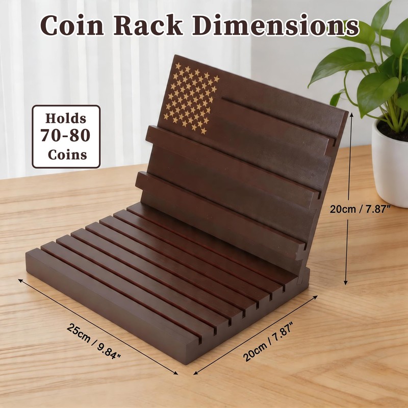 CAPASTEC Coin Display Holder, Wood Coin Case Holds 70-80 Coins,
