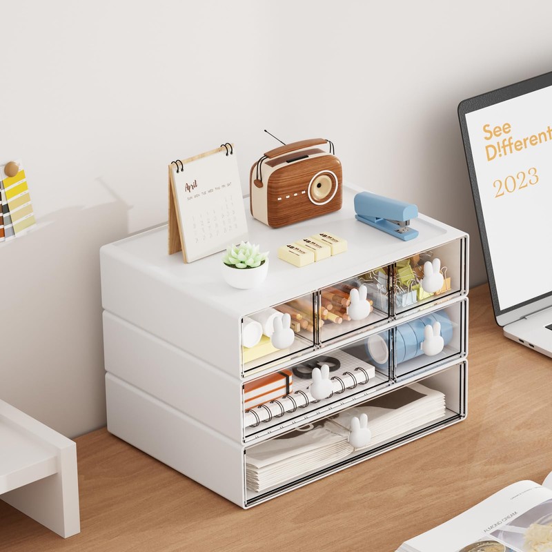 Marbrasse Desk Organizer with 6 Drawers, 3 Tier Stackable Storage