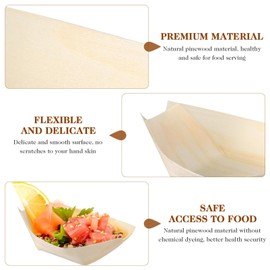 TOYANDONA 100Pcs 3.3 Disposable Sushi Boats, Appetizer Plates Compostable Natural Wood Food Trays Sturdy Poplar Serving Dish Bamboo Sushi and Sashimi Party Kit