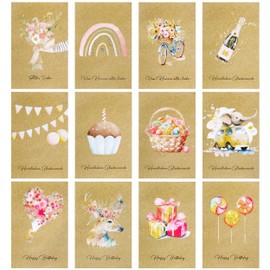 Heveer Greeting Cards Set Greeting Cards with Envelopes Stickers Kraft Paper Folding Cards for Birthday Christmas Pack of 12