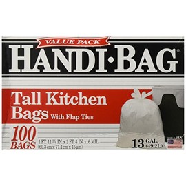 Handi-Bag HAB6FK100 Super Value Pack, 13 Gallon,0.6 Milliliters, 1 FT x 11 in, White (Box of 100)