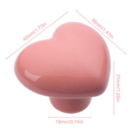 Pack of 6 Furniture Knobs, Ceramic Heart Pink Knob for Cupboard, Cute Handmade Decorative Handles with Screws for Children's Room, Drawers, Cupboard, Wardrobe, Bookshelf
