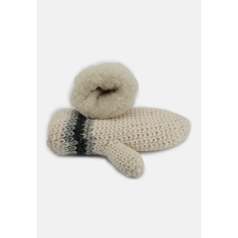 Hollert Bernie Hand Knitted Mittens Lined Merino Wool White, White/Grey/Black