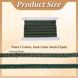 AHANDMAKER 36 Yards 3 Roll Gimp Braid Trim 5/8" Gold Green Red Decorative Trim Ribbon Versatile Rope Polyester Woven Cord for Sewing Upholstery Curtains Home Decor DIY Crafts Dress Costume