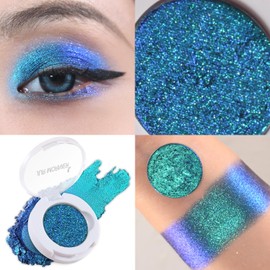 JUR MORNIER Multichrome Eyeshadow Palette,Glitter Single Pressed Eye Shadow,Blue Purple Green Metallic Holographic Sparkle Eyeshadow Makeup for Women