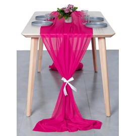 MDS 15 Pack 14ft Chiffon Table Runner 29 x 170 Inches Sheer Wedding Runner Romantic Rustic Table Runner for Wedding Decorations, Birthday Parties, Bridal Shower Party Arch Decor - Hot Pink