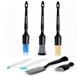 Juego de 7 cepillos para detalles de coche, cerdas de jabalíes, kit de cepillo para polvo para limpieza de coche, ultra suave, sin arañazos, kit de cepillos para detalles interiores del coche, cepillo
