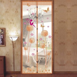 Magnetic Door Screen Fly Screen Door Bug Mesh Curtain High Density Automatically Mesh Door Nets 35" x 83" Easy Install (90 * 210cm, Dandelion-Coffee)