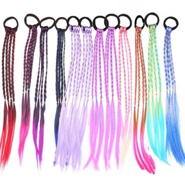 Bunte Haare zum Einflechten, 12 Stück Bunte Haarsträhnen Kinder Haarsträhnen Mädchen Bunte Haarsträhnens Kinder Kunsthaar zum Einflechten mit Elastischem, für Partys, Karneval, Geburtstag