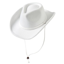 Jastore Kids Girls Boys Wide Brim Western Cowboy Cowgirl Hat with Wind Lanyard Felt Fedora Hat (White, 5-12 Years)