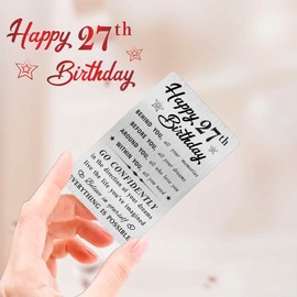 MOQIYXL Happy 27th Birthday Card for Men Women, Small Engraved Wallet Card for 27 Year Old Birthday Gifts