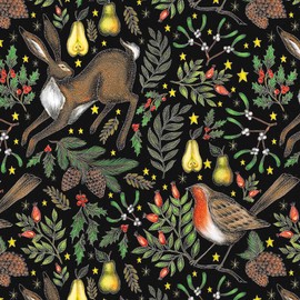 Museums & Galleries Pack of 8 Artistic Charity Christmas Cards - Christmas Garden - Hare and Robins Surrounded by Festive Foliage, multi, 160 x 160 mm