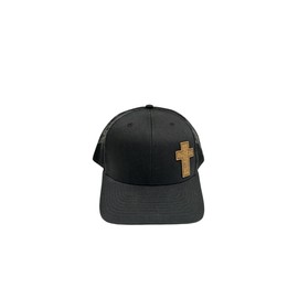 John 3:16 Verse Laser Engraved Cross Trucker Hat, Meshback, Adjustable Snapback (US, Alpha, One Size, Black - Cypress Wood/Black Big Cross)