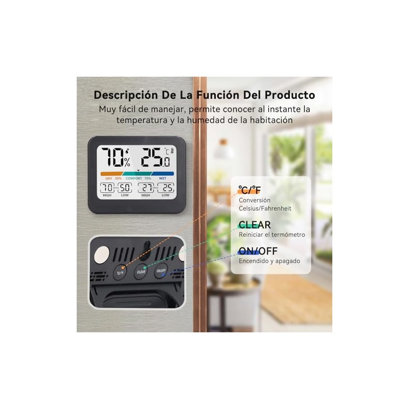 Termómetro Higrómetro Digital para Interior, Monitor de Temperatura y Humedad