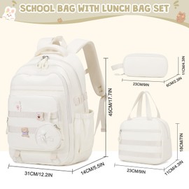 ACESAK Backpacks for Girls - 4PCS Girls Backpack with Lunch Bag & Pencil Pouch Coin Pruse for Teens Kids Elementary Middle High School College Student Bookbag Daypack (Beige)