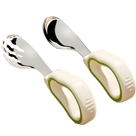 Baby Spoon and Fork Set - 2-Piece Toddler Cutlery for Easy Self-Feeding, Weaning Utensils for 1 Year Old and Up (Green)