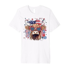 4th Of July Highland Cow Cute American Farm Boys Girls Kids Premium T-Shirt