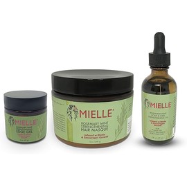 Mielle Organics Complete COMBO: Rosemary Mint Organic Hair Oil (2 fl oz), Hair Masque (12 fl oz), Strengthening Edge Gel