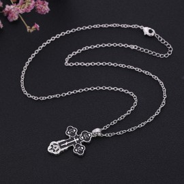 TEAMER Cross Necklace Russian Orthodox Crucifix Eastern Church Necklace Religious Christian Prayer Jewelry for Men Women (Black Silver)