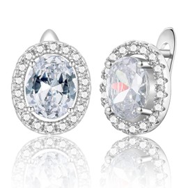 WOVEE Earrings Oval Stud Earrings AAA Zirconia White Elliptical Glitter Stone Stud Silver 925 Women's Bridal Wedding Silver Earrings Women's Earrings, Cubic Zirconia